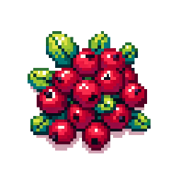 A pixel art illustration of a bunch of cranberries